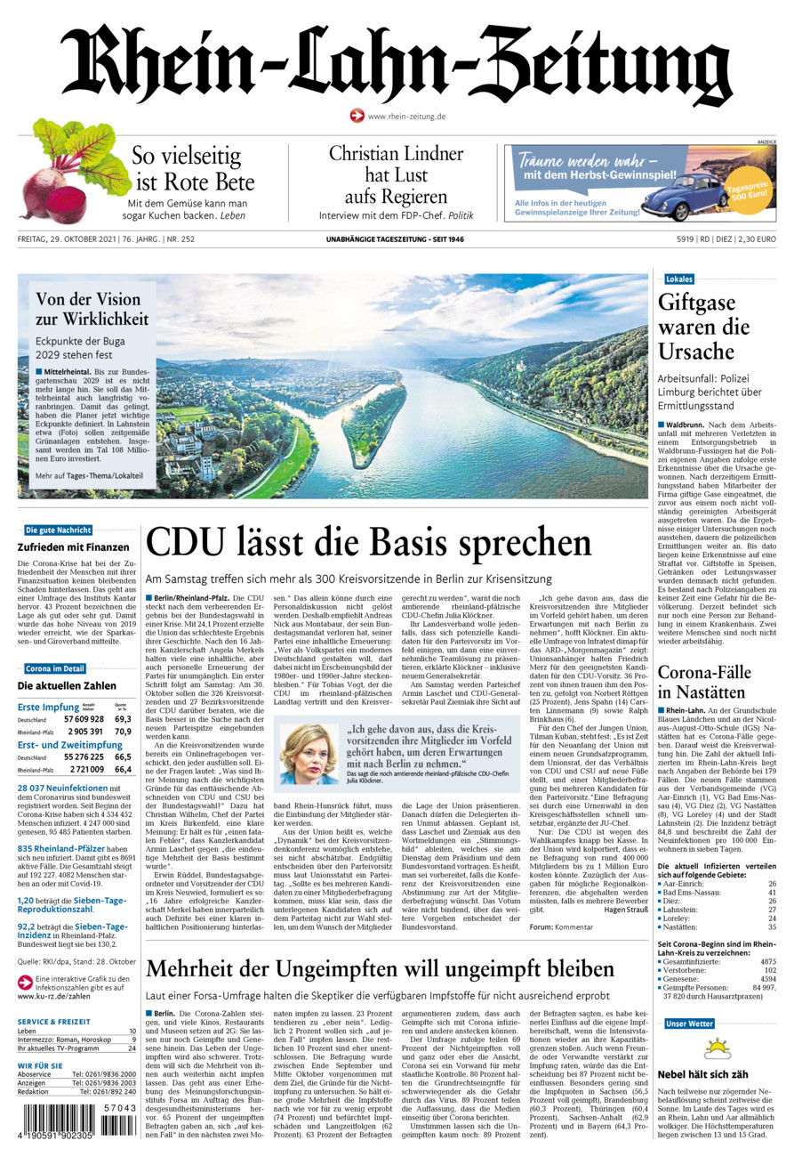 Rhein-Lahn-Zeitung Diez (Archiv) vom Freitag, 29.10.2021