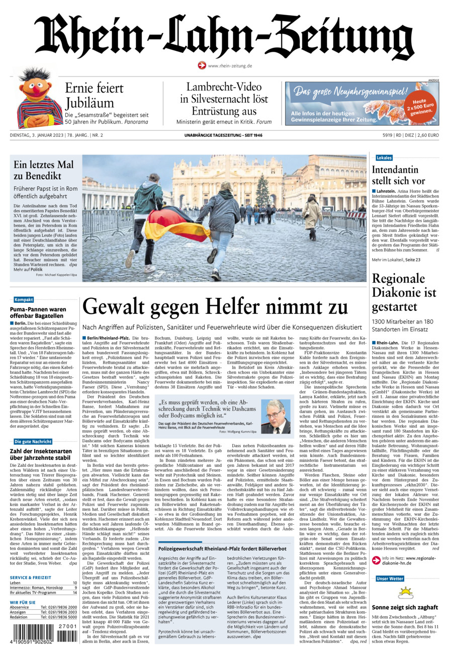 Rhein-Lahn-Zeitung Diez (Archiv) vom Dienstag, 03.01.2023