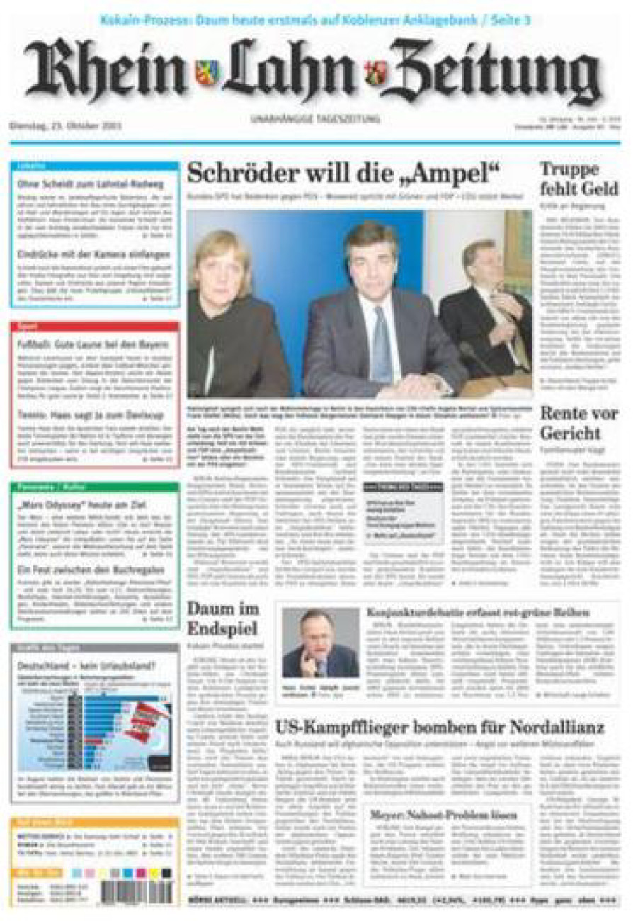 Rhein-Lahn-Zeitung Diez (Archiv) vom Dienstag, 23.10.2001