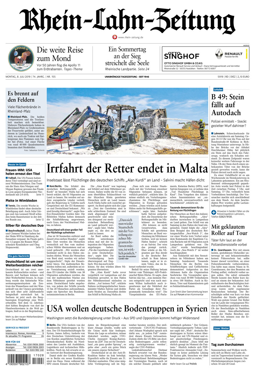 Rhein-Lahn-Zeitung Diez (Archiv) vom Montag, 08.07.2019