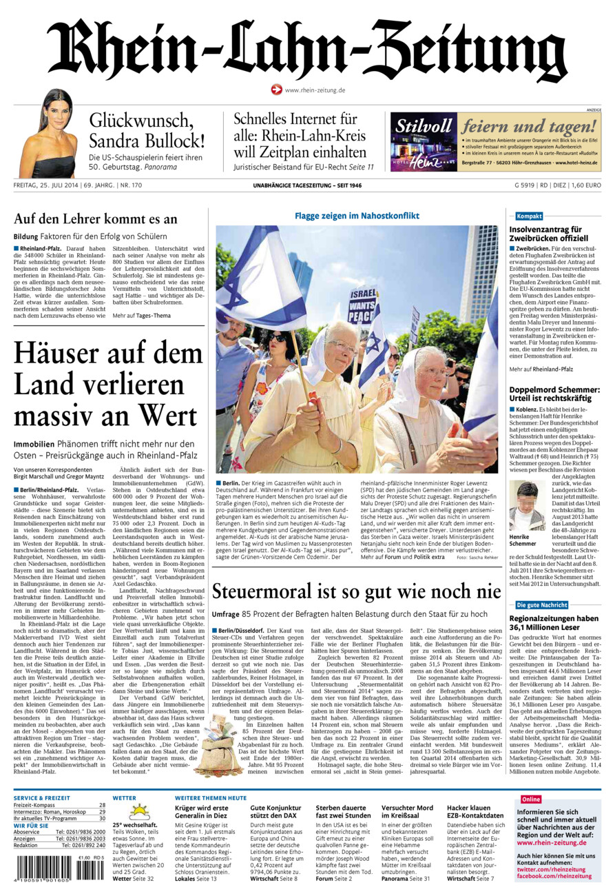 Rhein-Lahn-Zeitung Diez (Archiv) vom Freitag, 25.07.2014