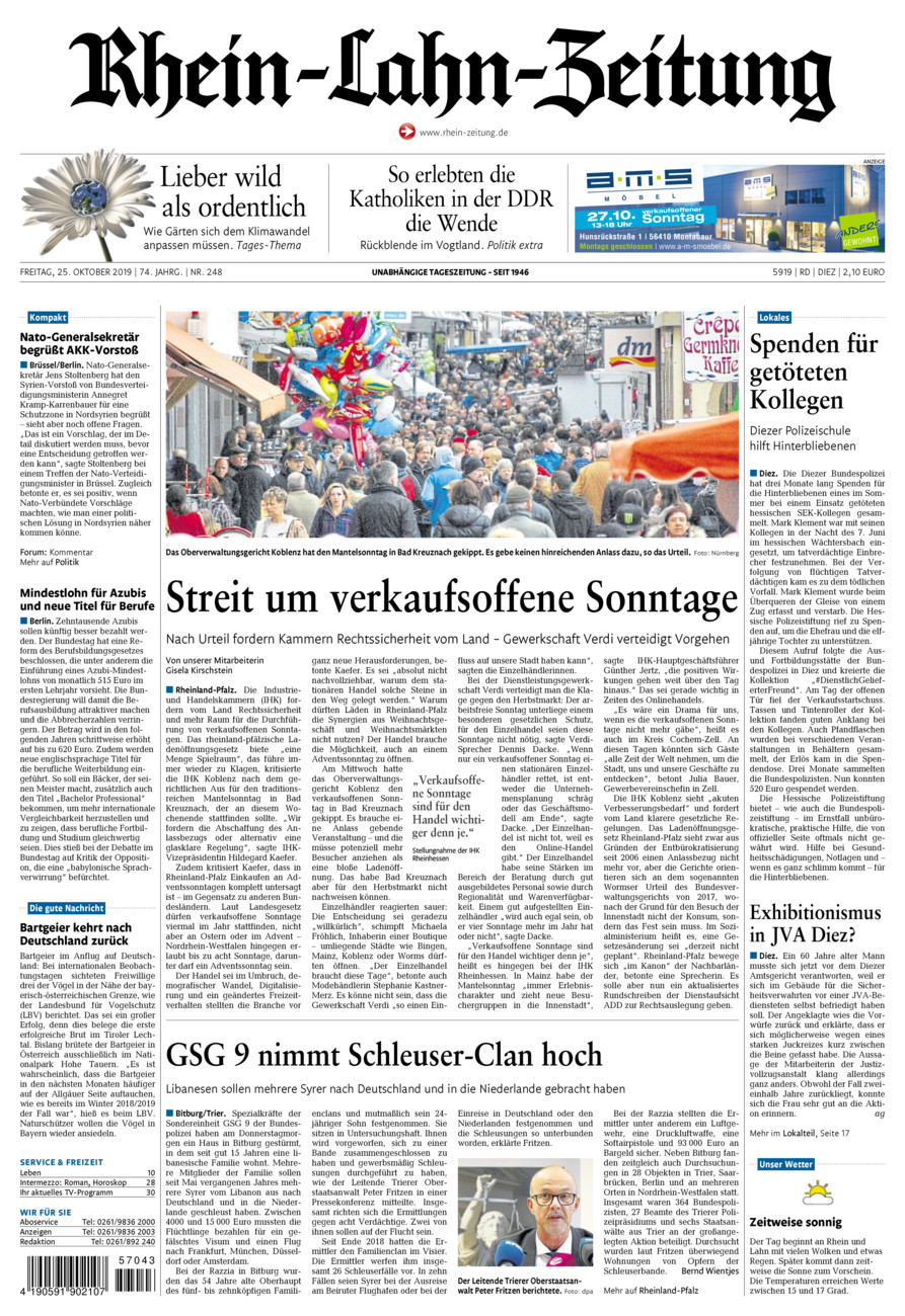 Rhein-Lahn-Zeitung Diez (Archiv) vom Freitag, 25.10.2019
