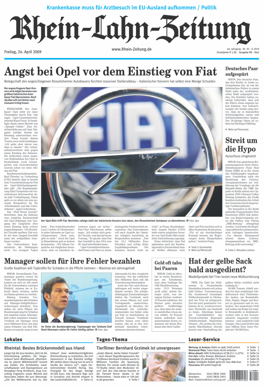 Rhein-Lahn-Zeitung Diez (Archiv) vom Freitag, 24.04.2009