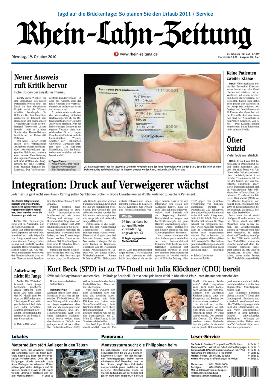 Rhein-Lahn-Zeitung Diez (Archiv) vom Dienstag, 19.10.2010