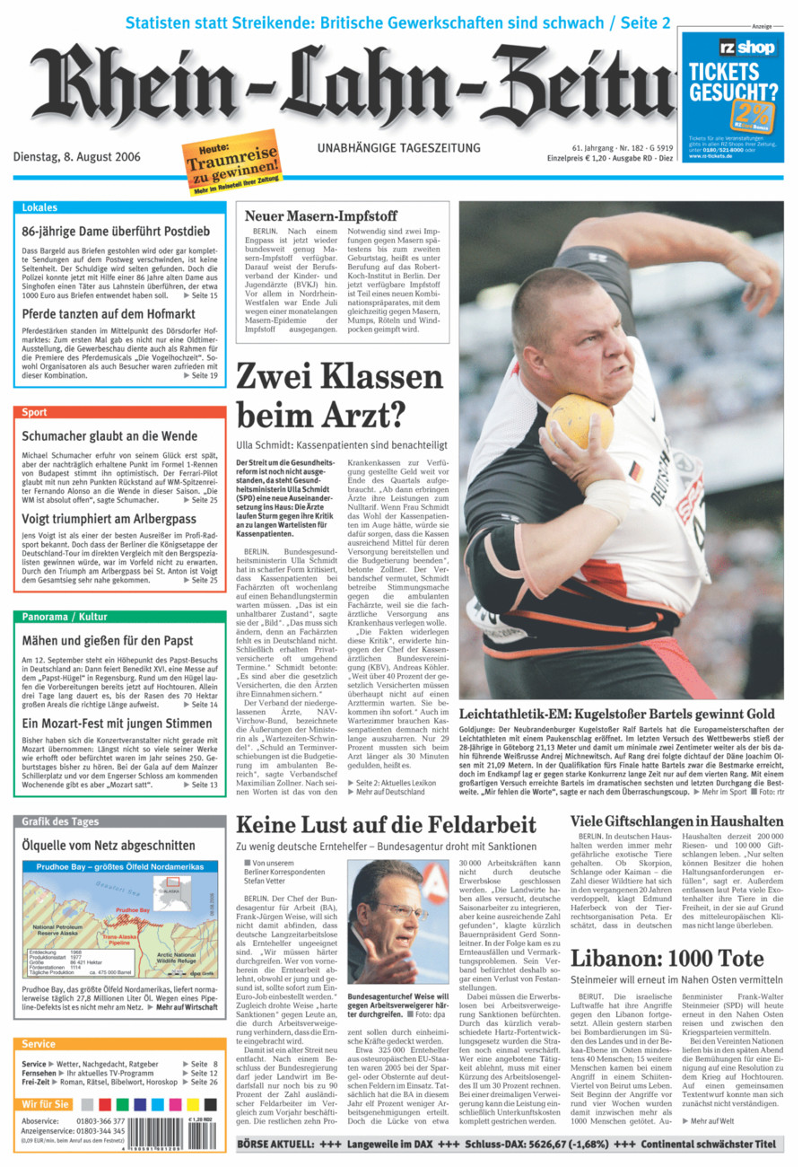 Rhein-Lahn-Zeitung Diez (Archiv) vom Dienstag, 08.08.2006
