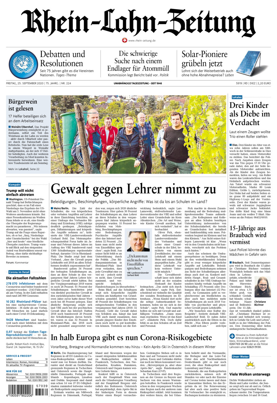 Rhein-Lahn-Zeitung Diez (Archiv) vom Freitag, 25.09.2020