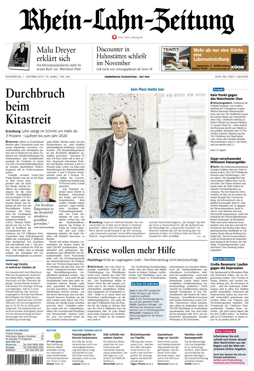 Rhein-Lahn-Zeitung Diez (Archiv) vom Donnerstag, 01.10.2015