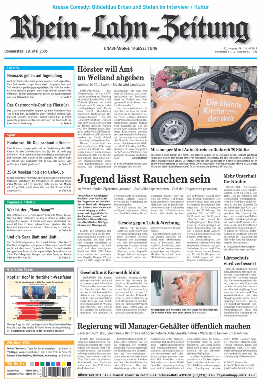 Rhein-Lahn-Zeitung Diez (Archiv) vom Donnerstag, 19.05.2005