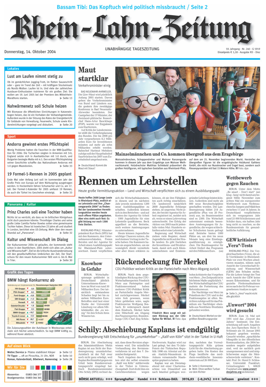 Rhein-Lahn-Zeitung Diez (Archiv) vom Donnerstag, 14.10.2004