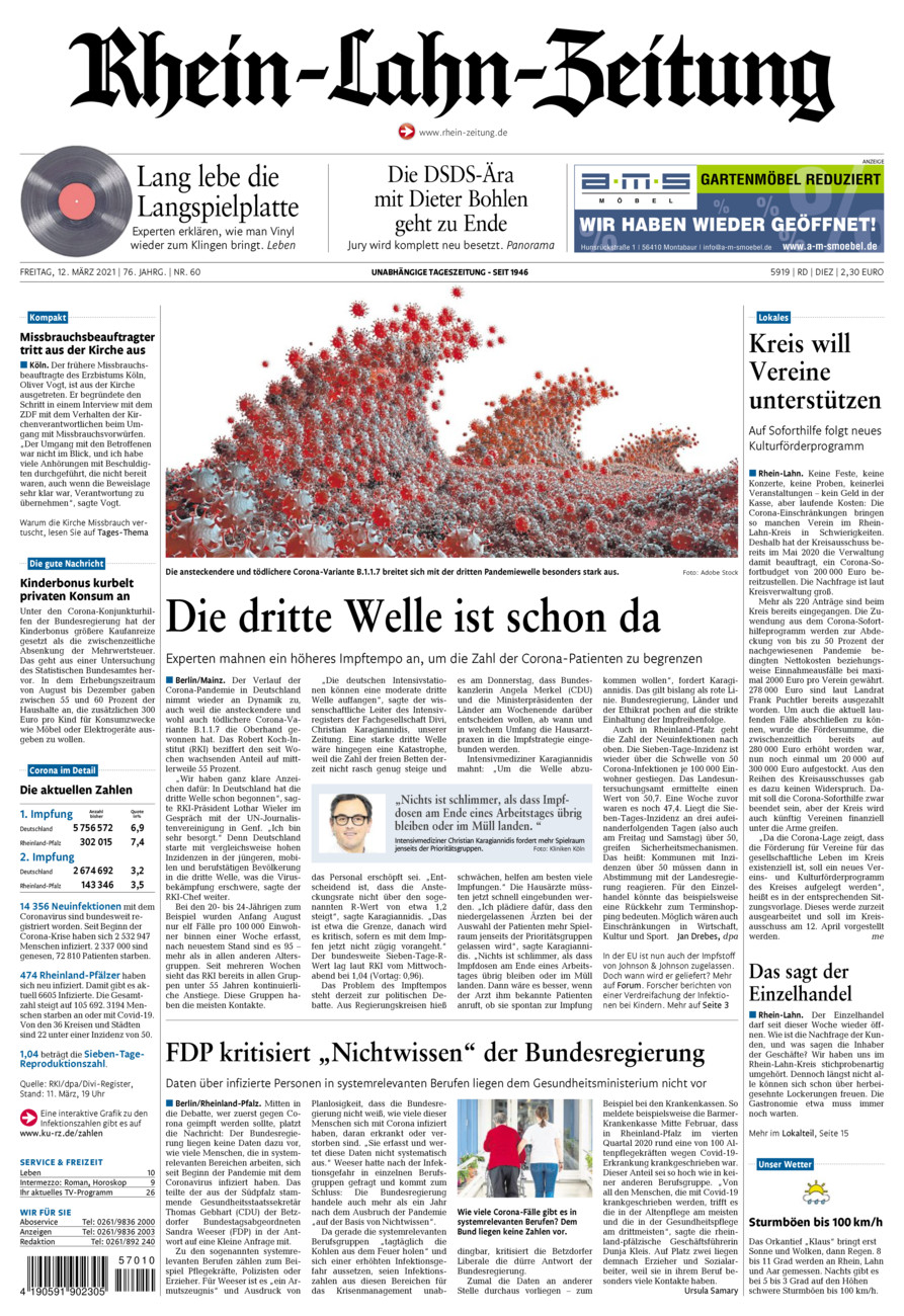 Rhein-Lahn-Zeitung Diez (Archiv) vom Freitag, 12.03.2021