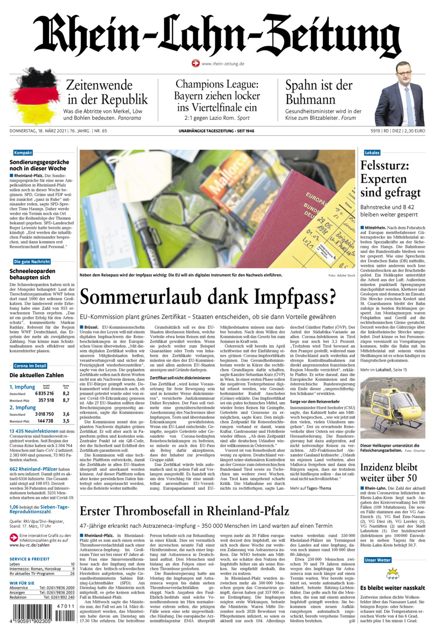 Rhein-Lahn-Zeitung Diez (Archiv) vom Donnerstag, 18.03.2021