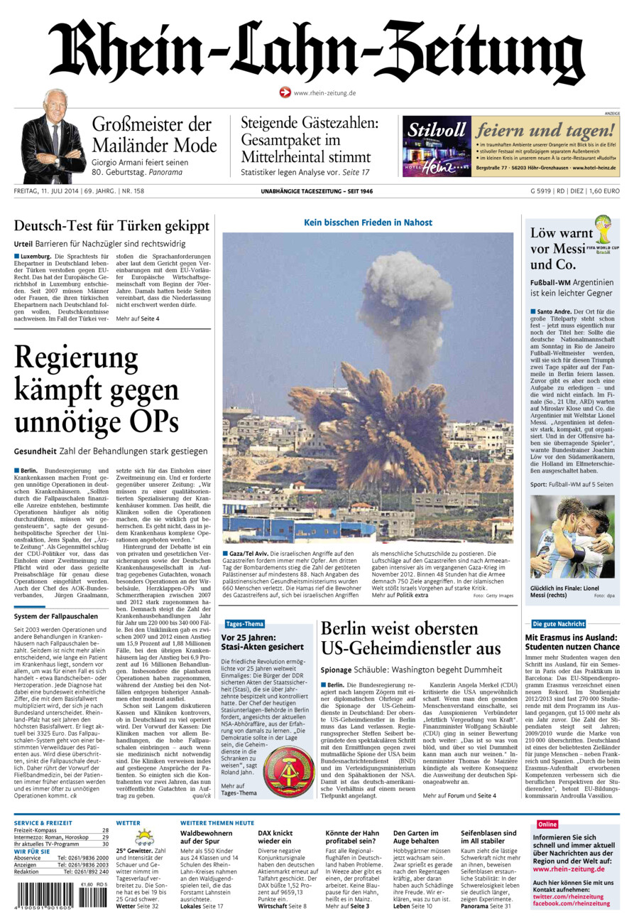 Rhein-Lahn-Zeitung Diez (Archiv) vom Freitag, 11.07.2014