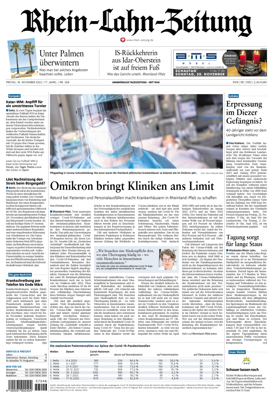 Rhein-Lahn-Zeitung Diez (Archiv) vom Freitag, 18.11.2022