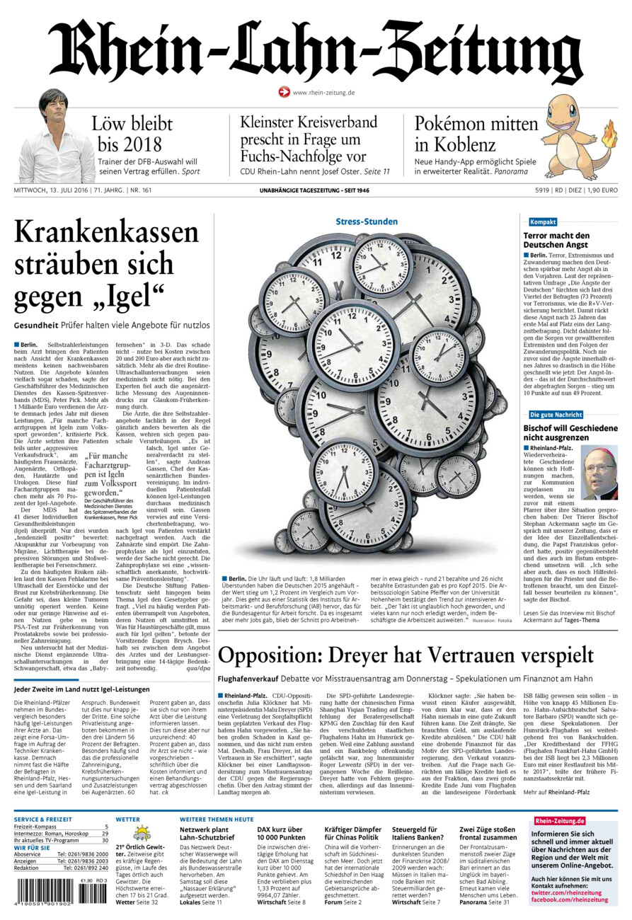 Rhein-Lahn-Zeitung Diez (Archiv) vom Mittwoch, 13.07.2016