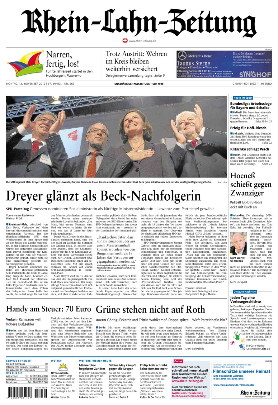 Rhein-Lahn-Zeitung Diez (Archiv) vom Montag, 12.11.2012