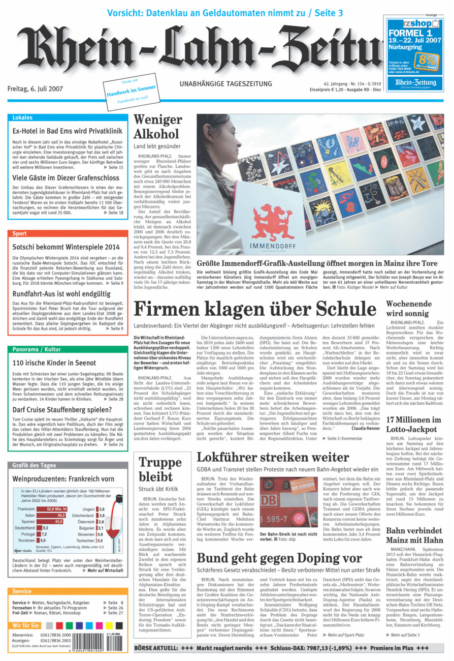 Rhein-Lahn-Zeitung Diez (Archiv) vom Freitag, 06.07.2007
