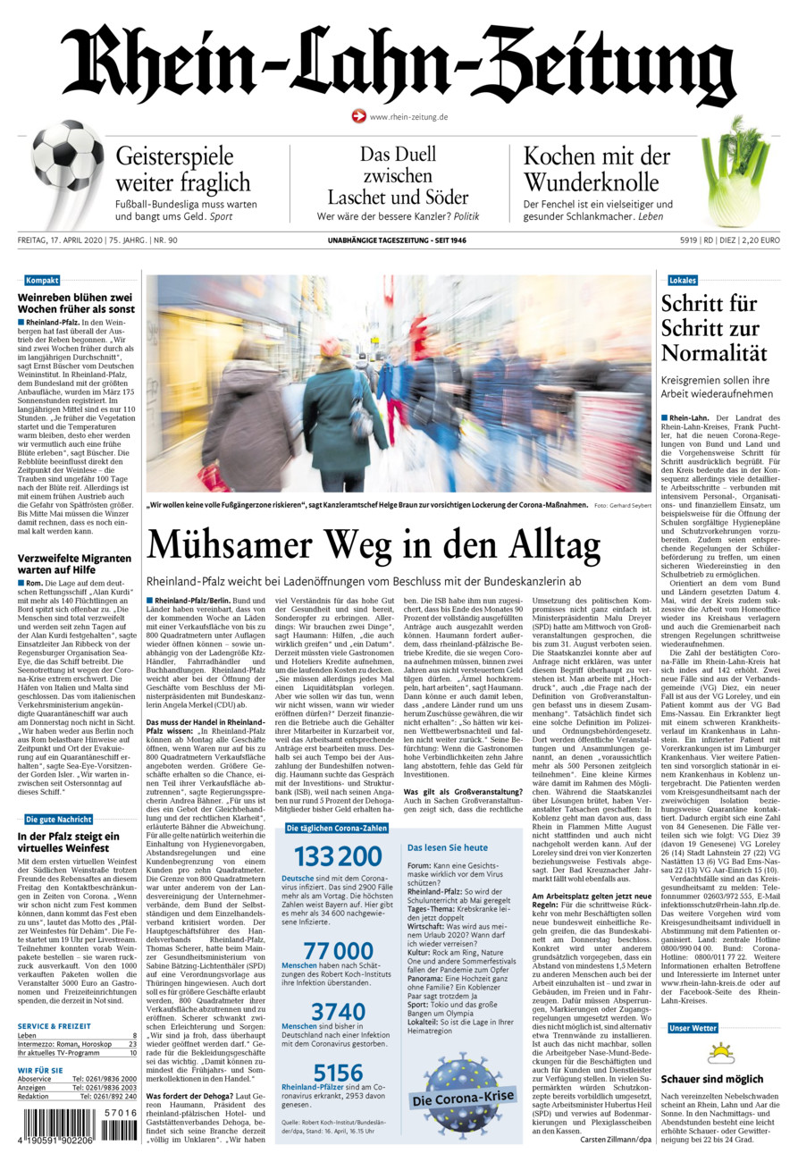 Rhein-Lahn-Zeitung Diez (Archiv) vom Freitag, 17.04.2020