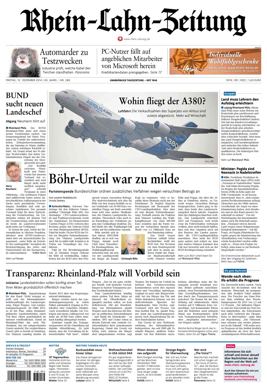 Rhein-Lahn-Zeitung Diez (Archiv) vom Freitag, 12.12.2014