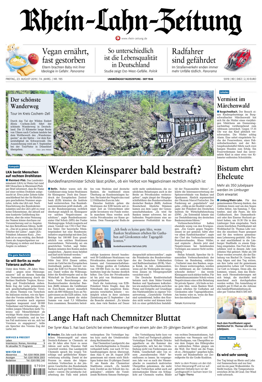Rhein-Lahn-Zeitung Diez (Archiv) vom Freitag, 23.08.2019