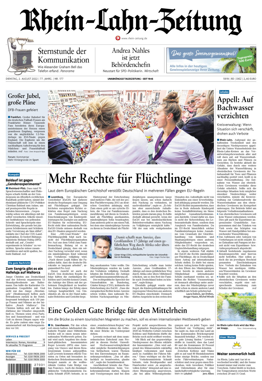 Rhein-Lahn-Zeitung Diez (Archiv) vom Dienstag, 02.08.2022