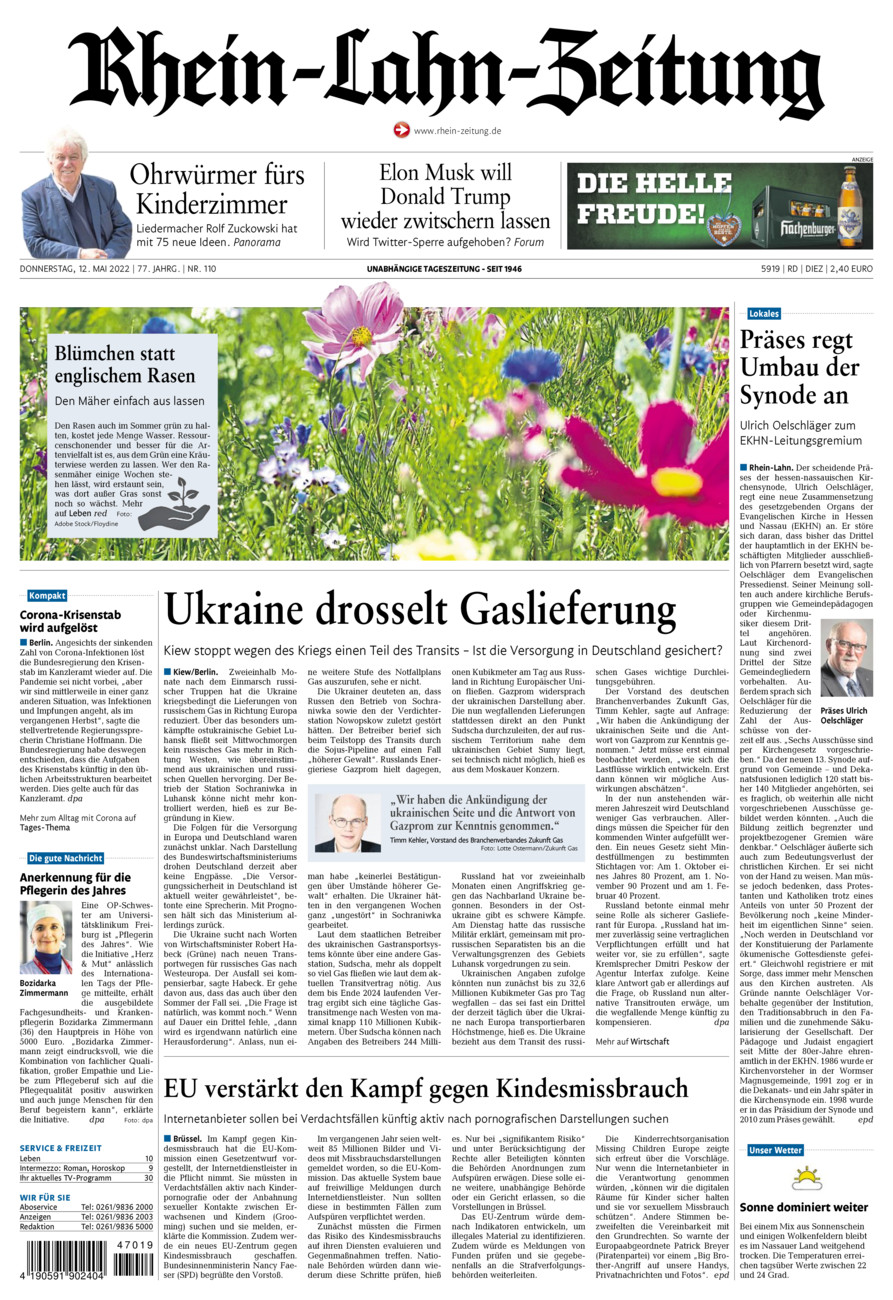Rhein-Lahn-Zeitung Diez (Archiv) vom Donnerstag, 12.05.2022