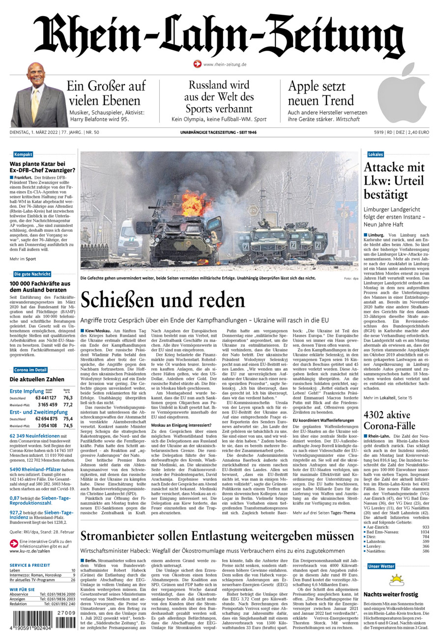 Rhein-Lahn-Zeitung Diez (Archiv) vom Dienstag, 01.03.2022