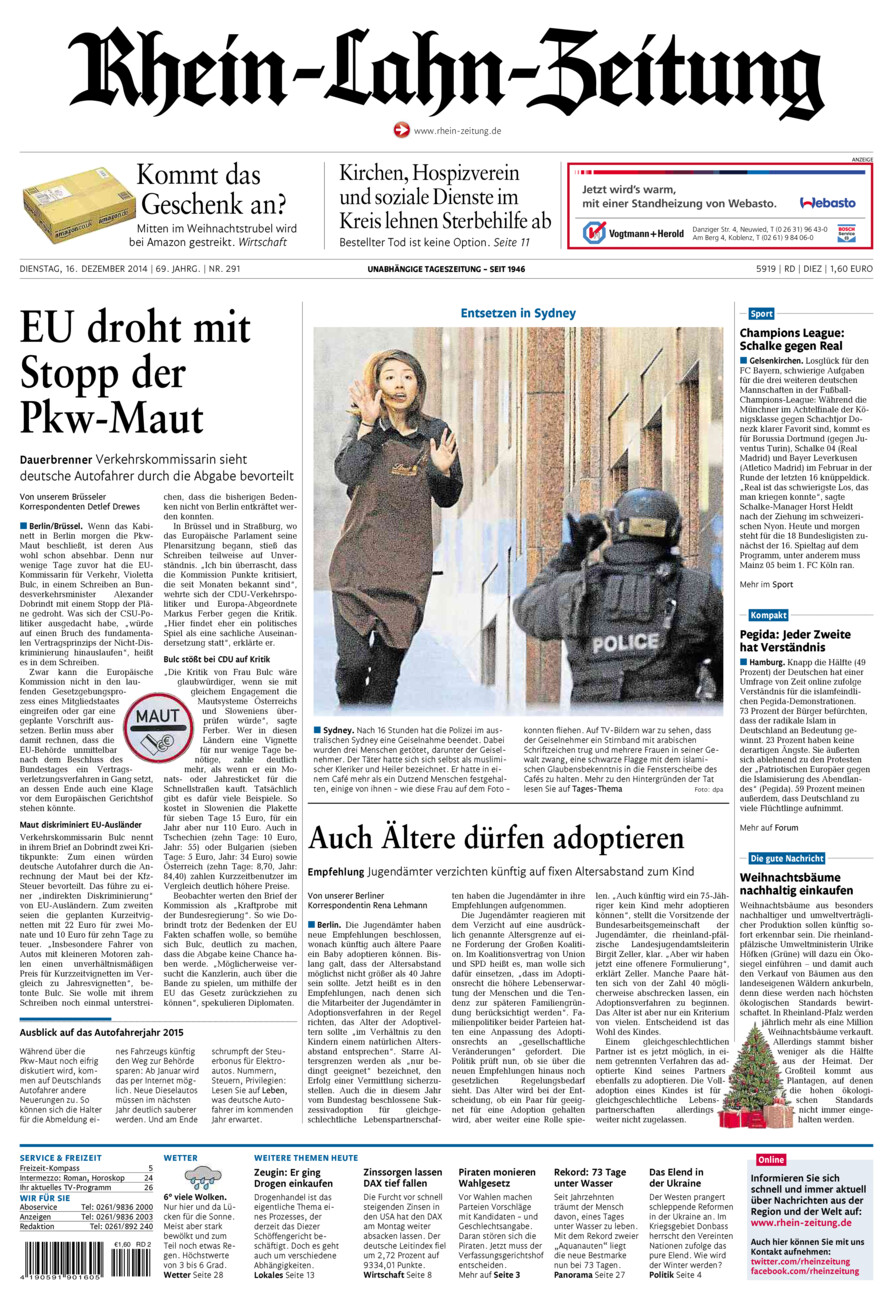 Rhein-Lahn-Zeitung Diez (Archiv) vom Dienstag, 16.12.2014
