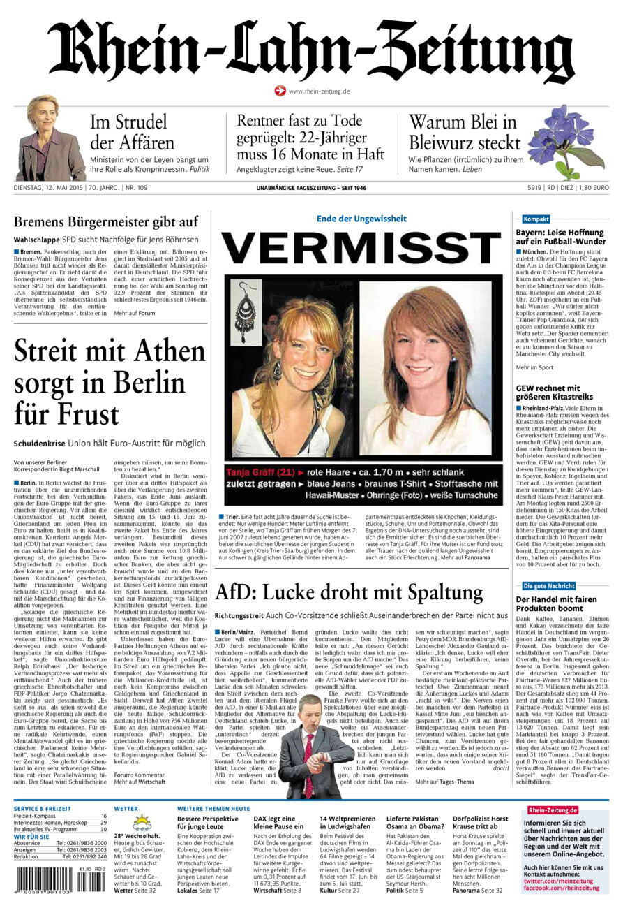 Rhein-Lahn-Zeitung Diez (Archiv) vom Dienstag, 12.05.2015
