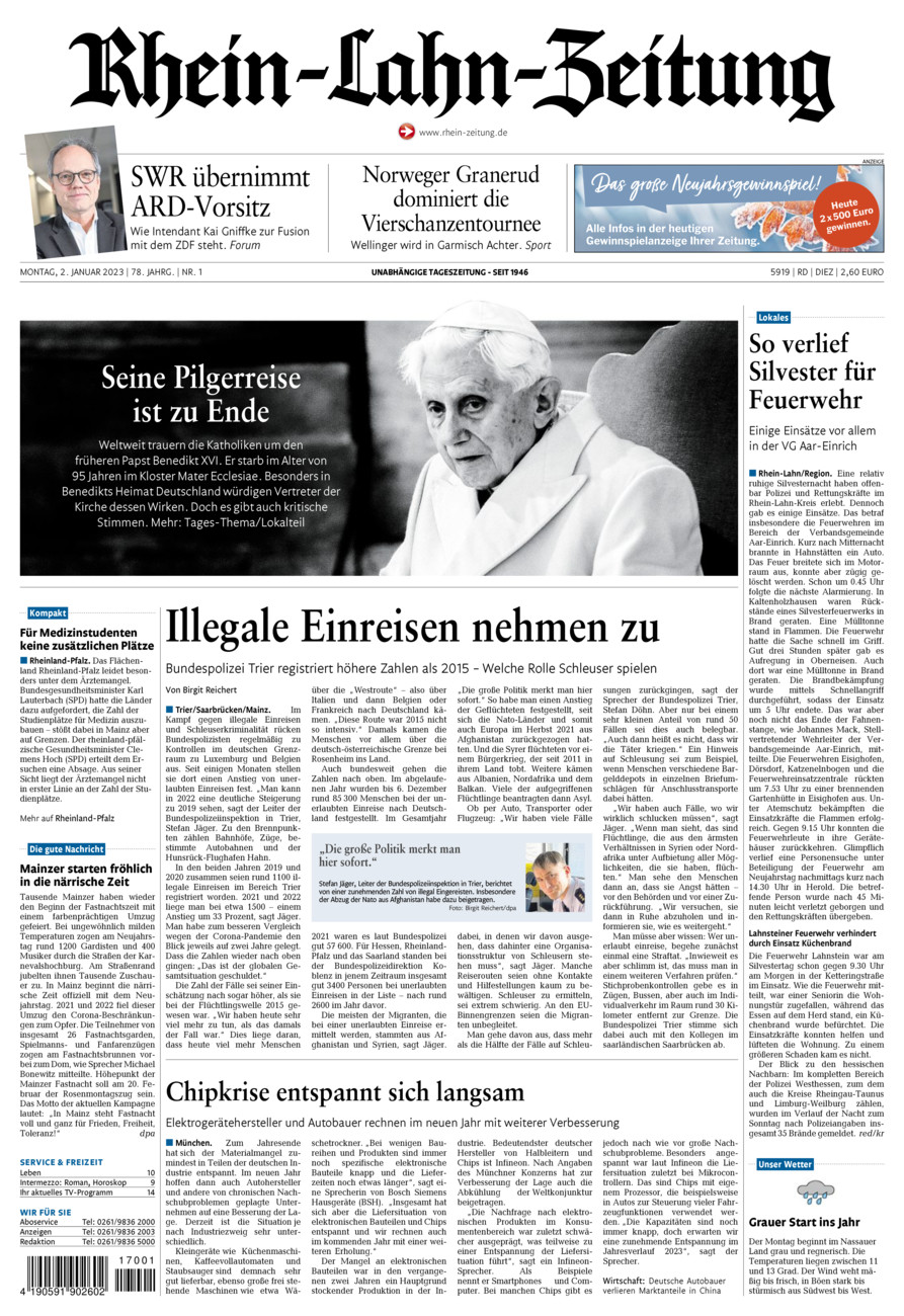 Rhein-Lahn-Zeitung Diez (Archiv) vom Montag, 02.01.2023