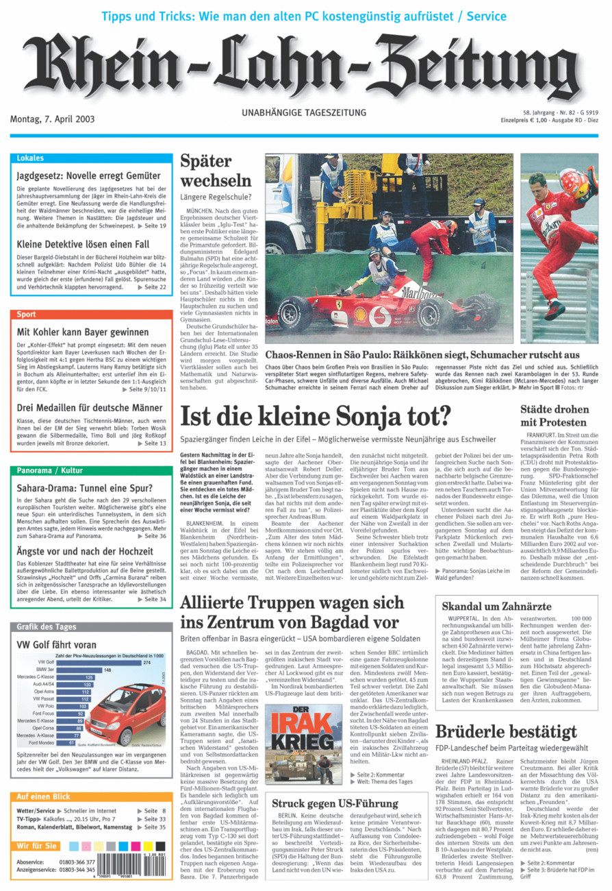 Rhein-Lahn-Zeitung Diez (Archiv) vom Montag, 07.04.2003
