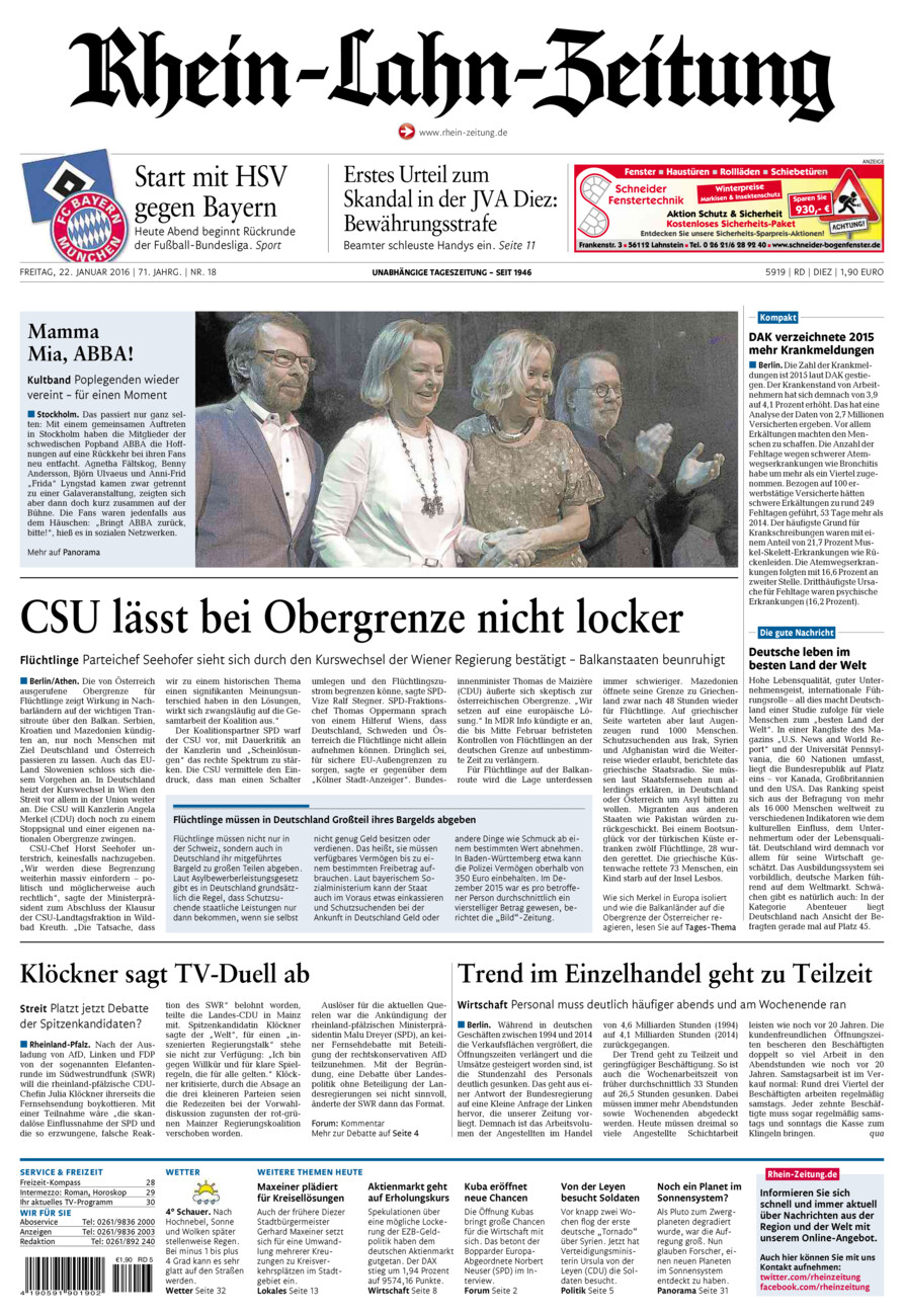 Rhein-Lahn-Zeitung Diez (Archiv) vom Freitag, 22.01.2016