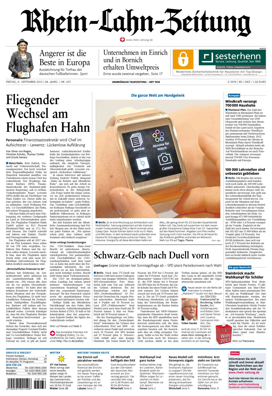 Rhein-Lahn-Zeitung Diez (Archiv) vom Freitag, 06.09.2013