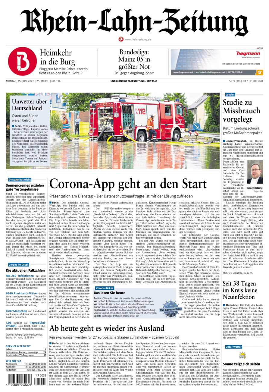 Rhein-Lahn-Zeitung Diez (Archiv) vom Montag, 15.06.2020