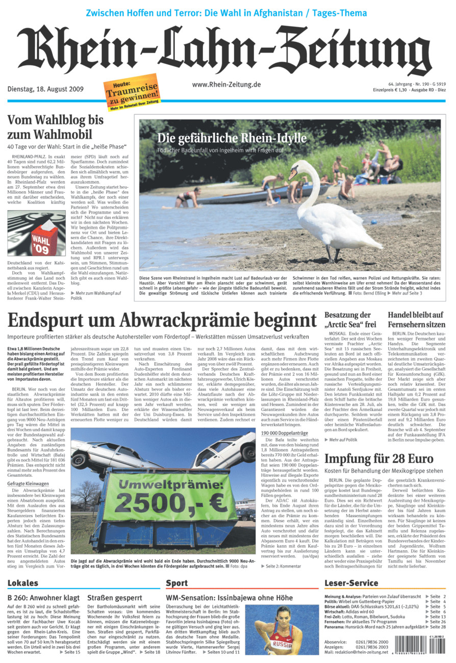 Rhein-Lahn-Zeitung Diez (Archiv) vom Dienstag, 18.08.2009