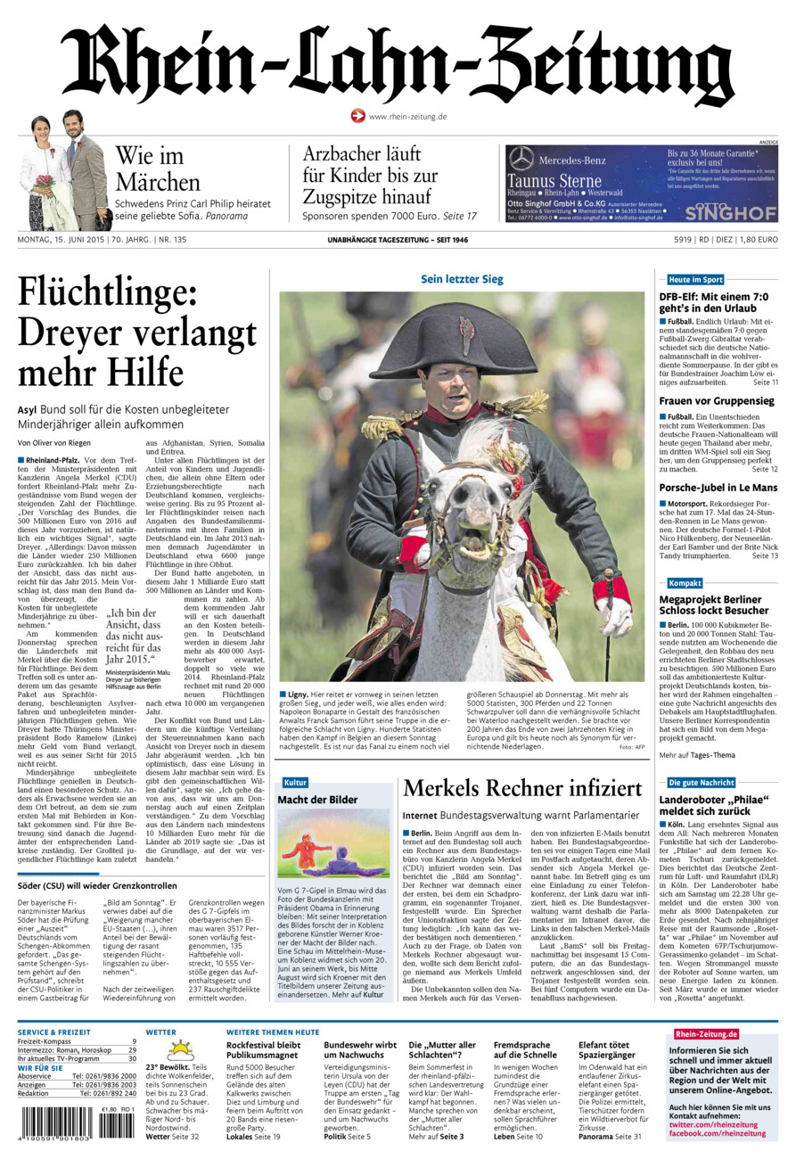 Rhein-Lahn-Zeitung Diez (Archiv) vom Montag, 15.06.2015