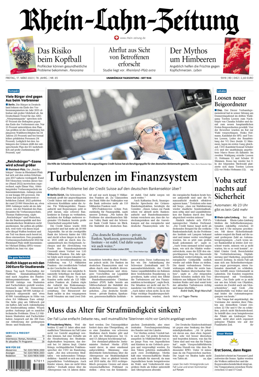 Rhein-Lahn-Zeitung Diez (Archiv) vom Freitag, 17.03.2023