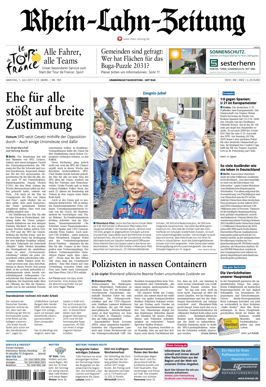 Rhein-Lahn-Zeitung Diez (Archiv) vom Samstag, 01.07.2017