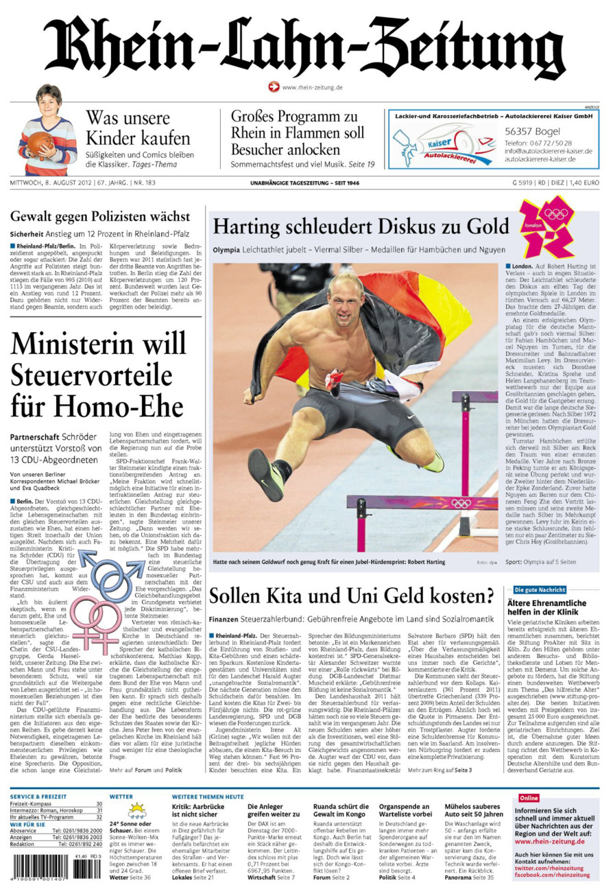 Rhein-Lahn-Zeitung Diez (Archiv) vom Mittwoch, 08.08.2012