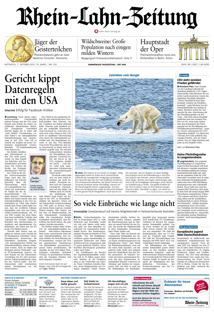 Rhein-Lahn-Zeitung Diez (Archiv) vom Mittwoch, 07.10.2015