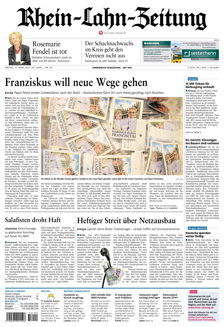 Rhein-Lahn-Zeitung Diez (Archiv) vom Freitag, 15.03.2013