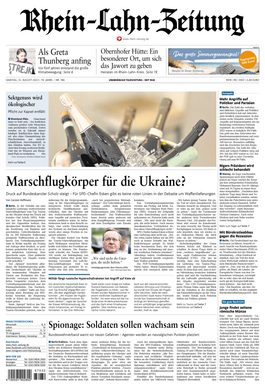 Rhein-Lahn-Zeitung Diez (Archiv) vom Samstag, 12.08.2023
