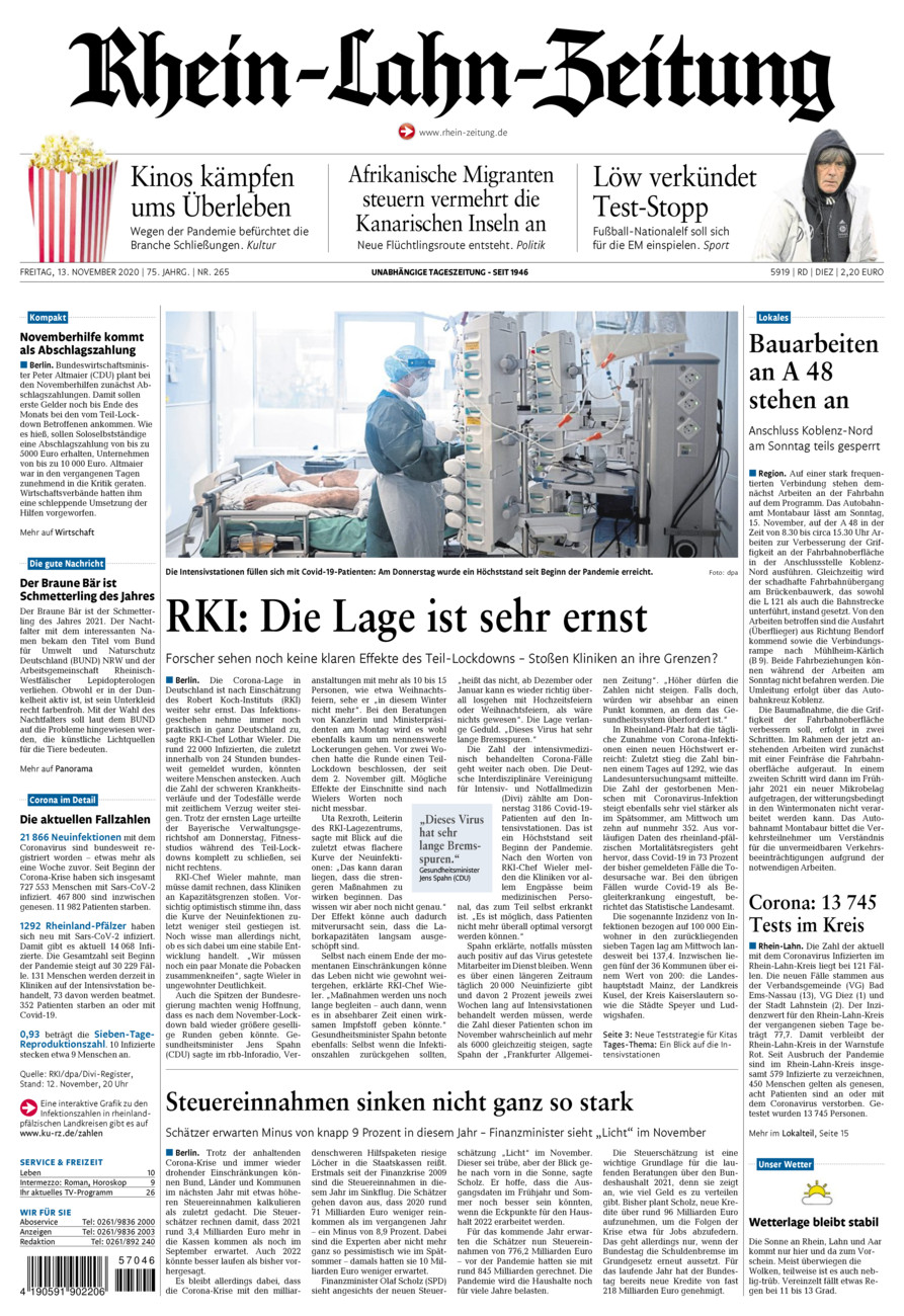 Rhein-Lahn-Zeitung Diez (Archiv) vom Freitag, 13.11.2020