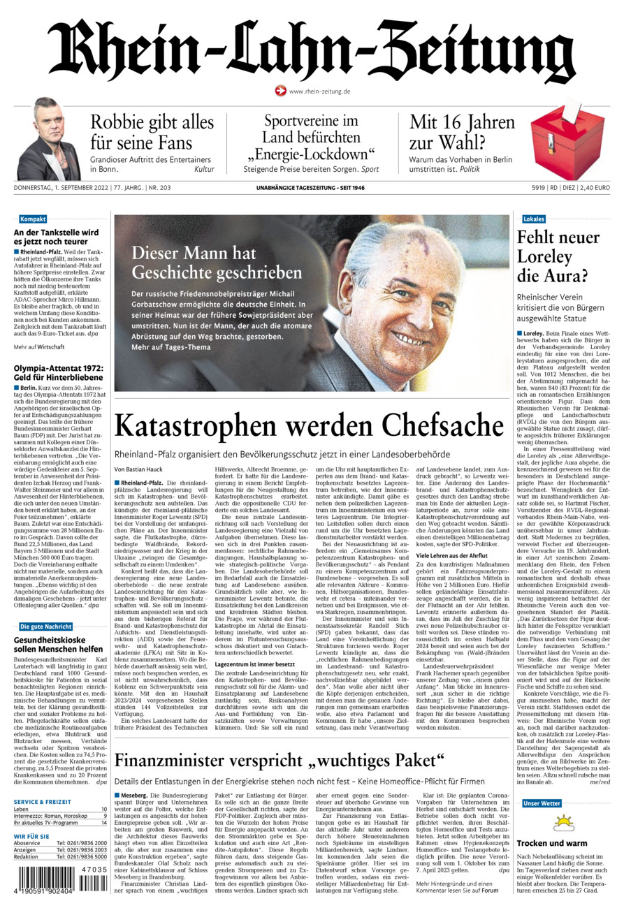 Rhein-Lahn-Zeitung Diez (Archiv) vom Donnerstag, 01.09.2022