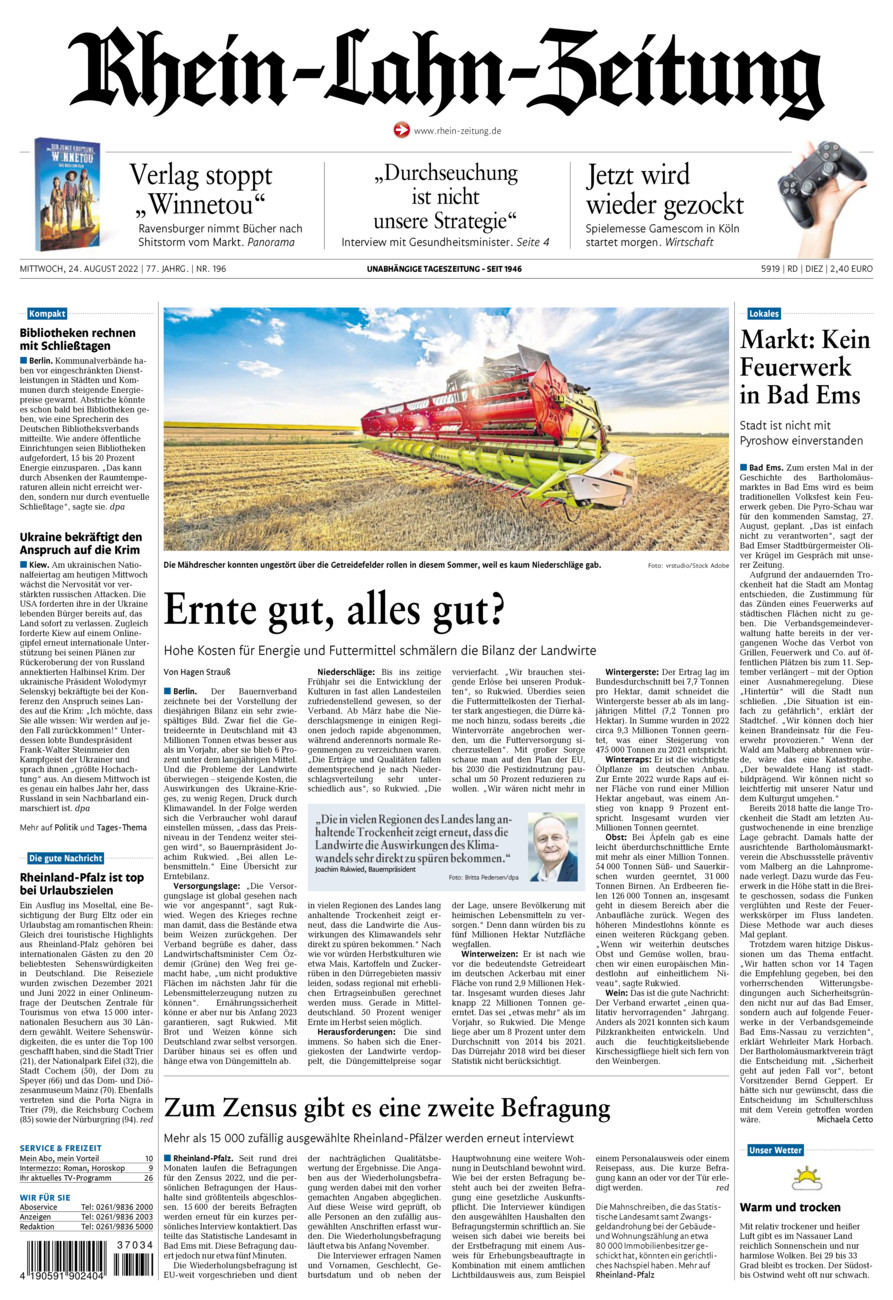 Rhein-Lahn-Zeitung Diez (Archiv) vom Mittwoch, 24.08.2022