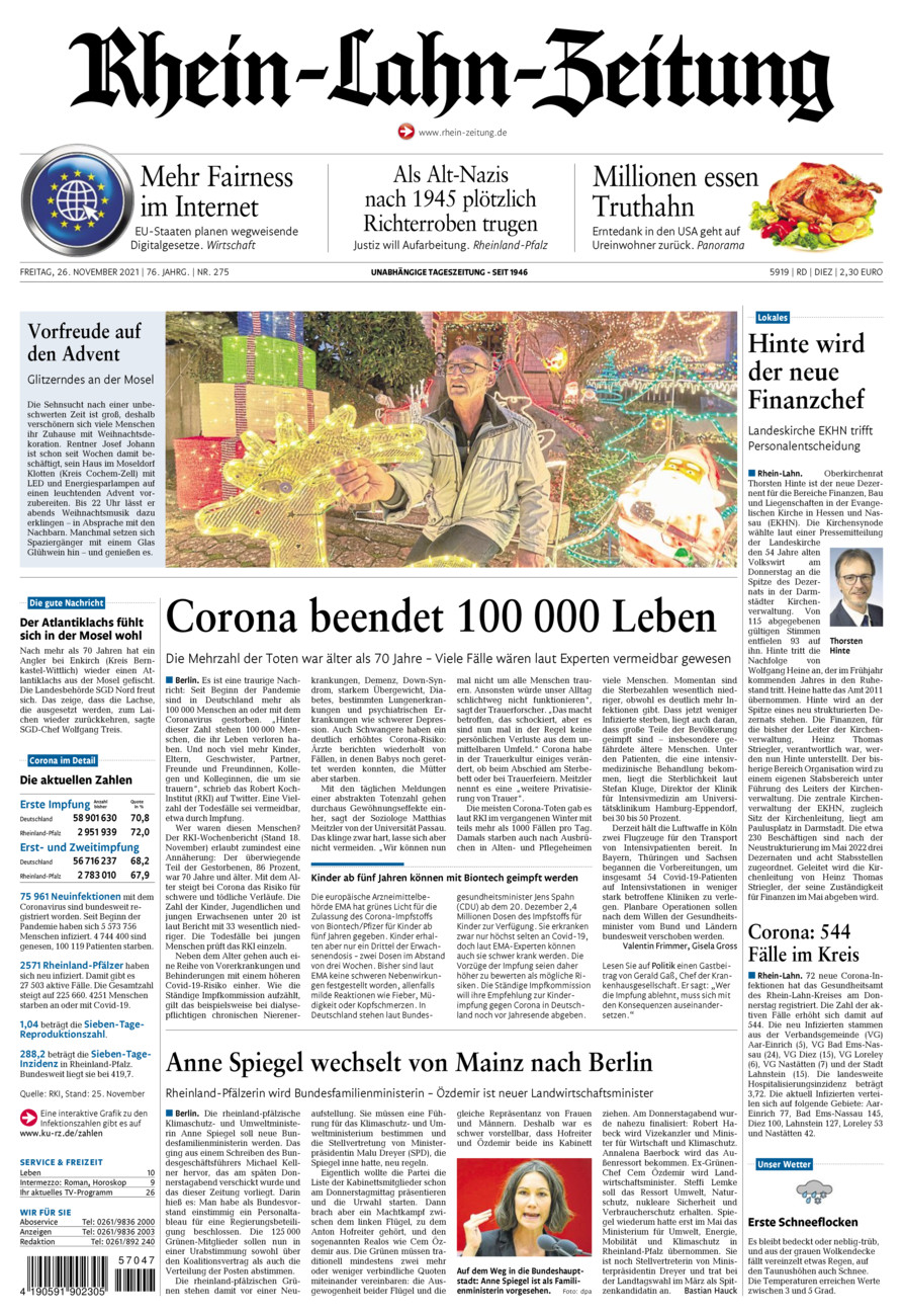 Rhein-Lahn-Zeitung Diez (Archiv) vom Freitag, 26.11.2021