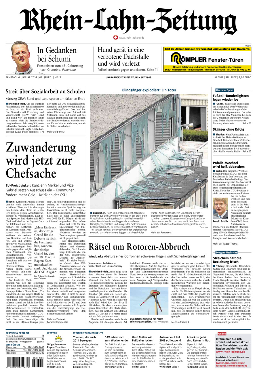 Rhein-Lahn-Zeitung Diez (Archiv) vom Samstag, 04.01.2014