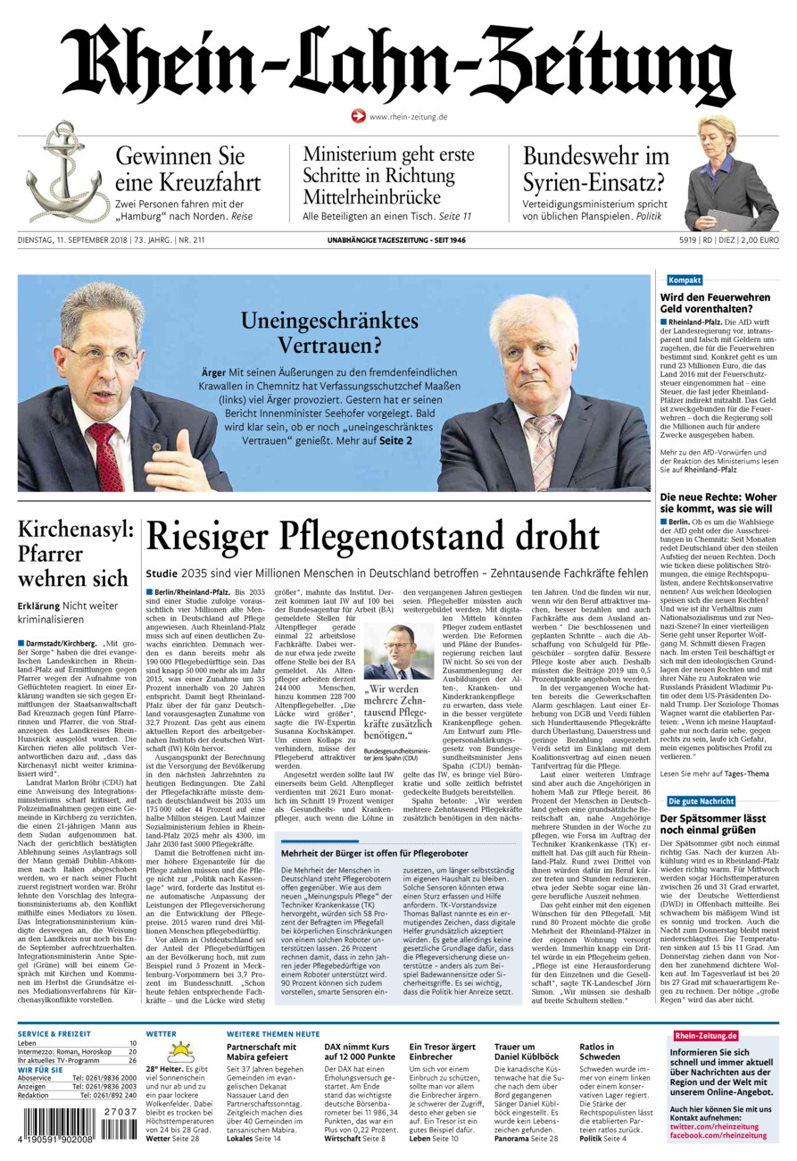 Rhein-Lahn-Zeitung Diez (Archiv) vom Dienstag, 11.09.2018
