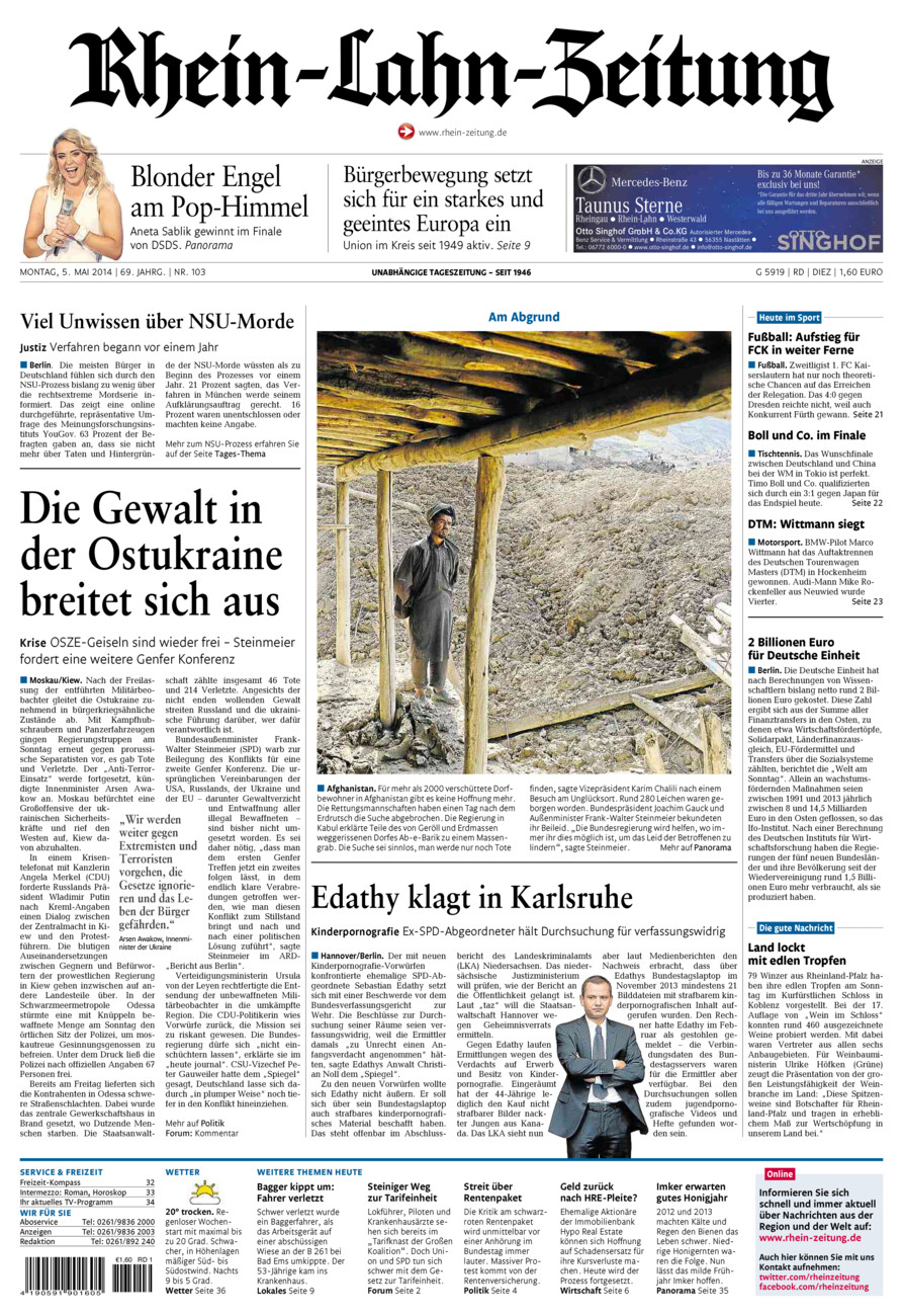 Rhein-Lahn-Zeitung Diez (Archiv) vom Montag, 05.05.2014