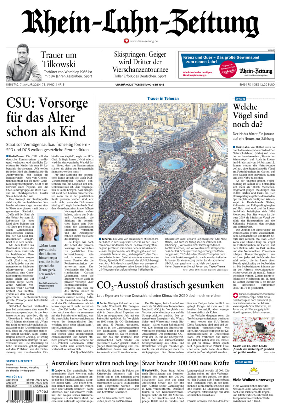 Rhein-Lahn-Zeitung Diez (Archiv) vom Dienstag, 07.01.2020