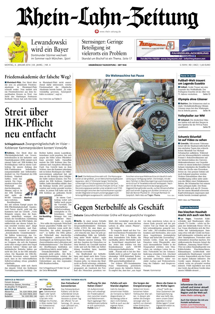 Rhein-Lahn-Zeitung Diez (Archiv) vom Montag, 06.01.2014